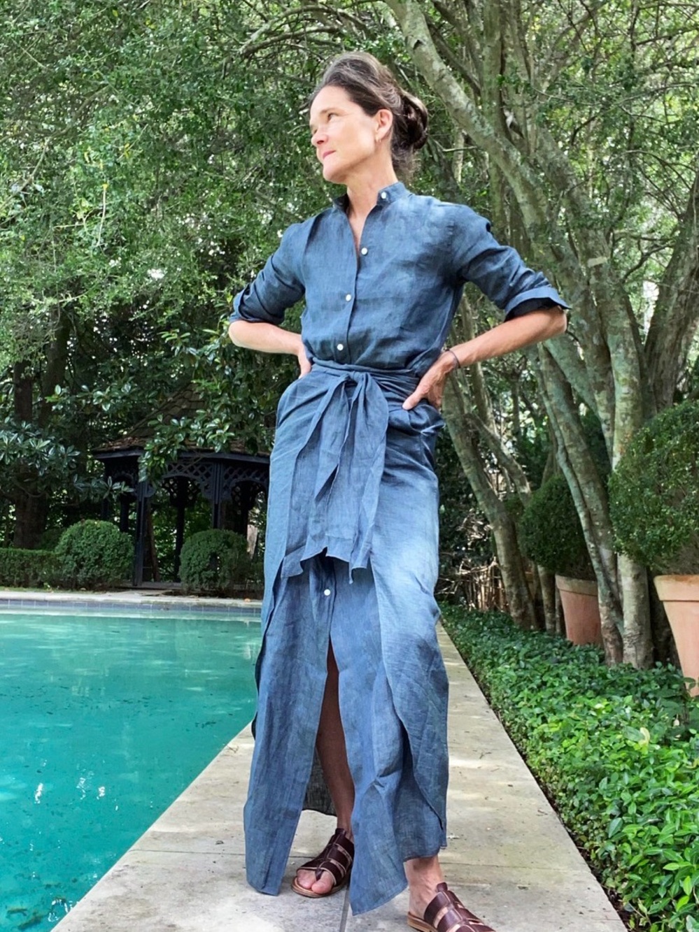 Ann Mashburn Blue Linen Maxi Tie Shirtdress Size (S)